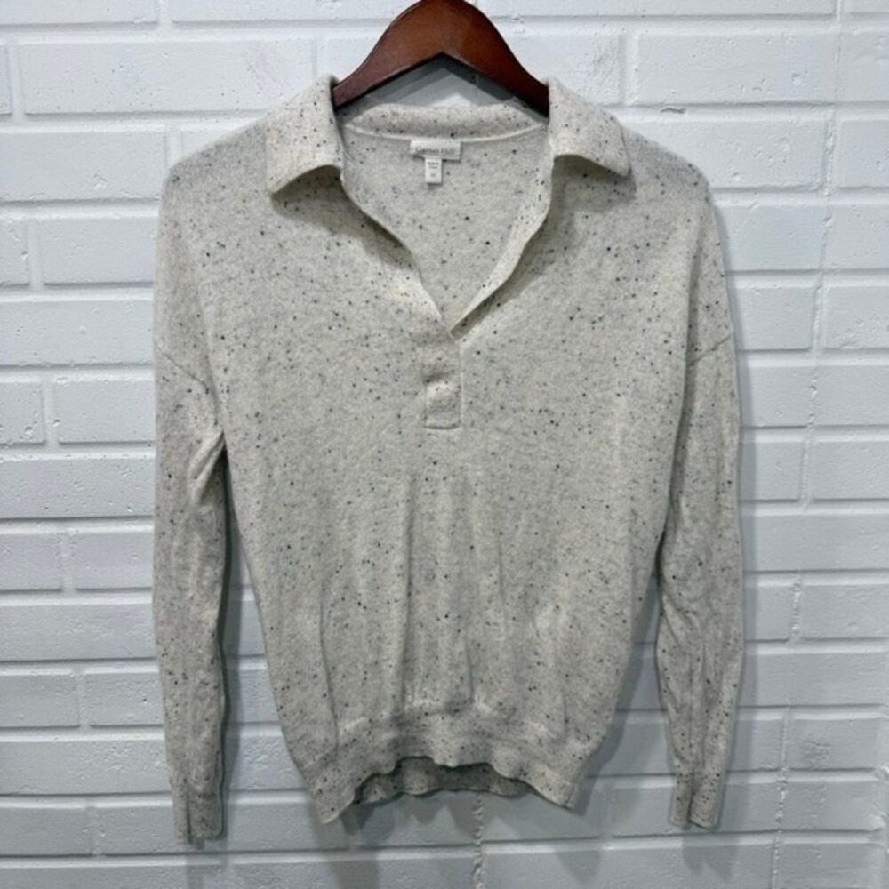 GARNET HILL Essential Cashmere Polo Sweater Cream‎ Speckled XS Oversized Donegal - Picture 5 of 14